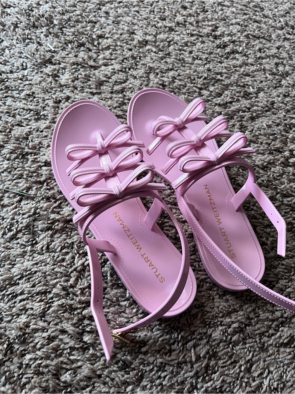 Stuart Weitzman Pink Triple-Bow Slingback Jelly Sandals